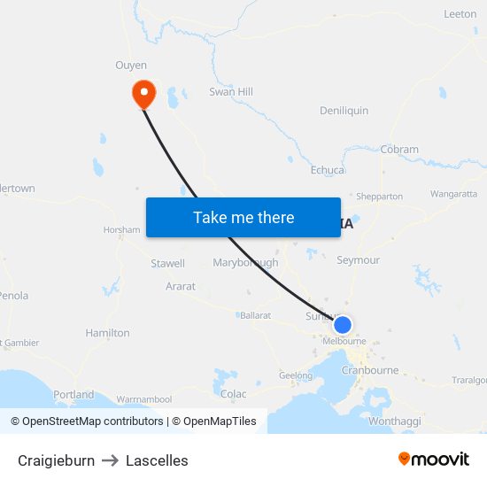 Craigieburn to Lascelles map