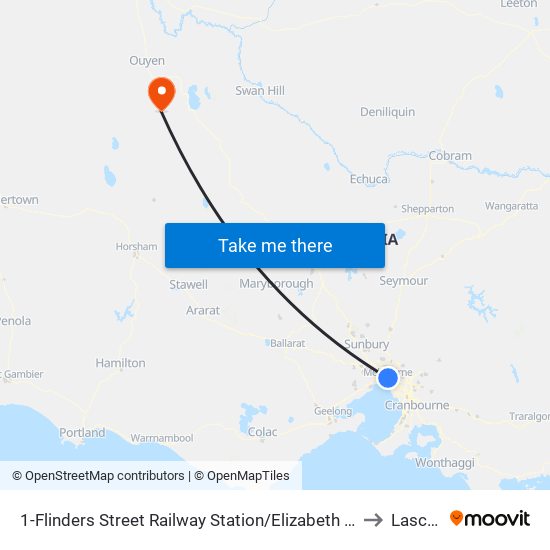 1-Flinders Street Railway Station/Elizabeth St (Melbourne City) to Lascelles map