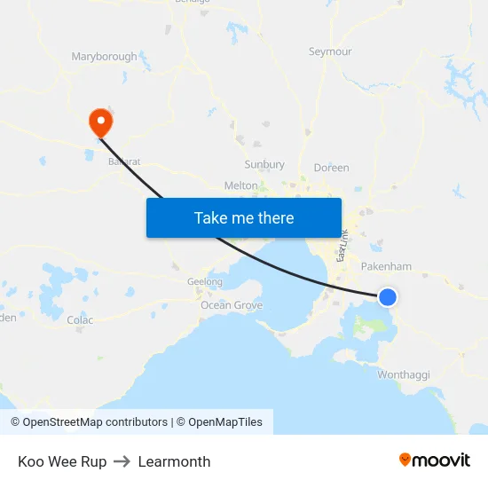 Koo Wee Rup to Learmonth map