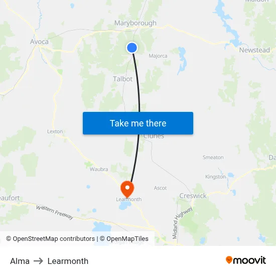 Alma to Learmonth map