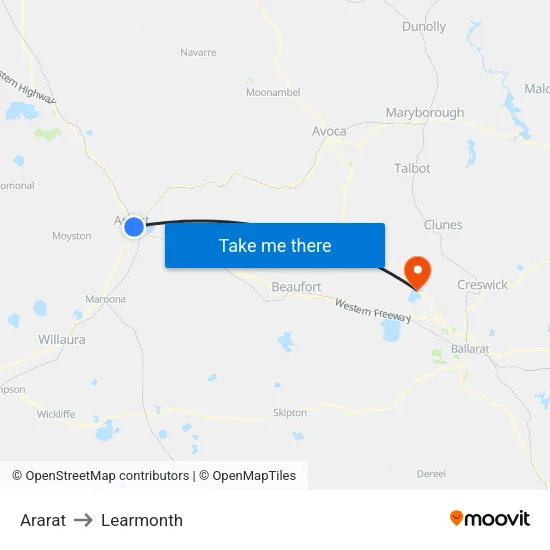 Ararat to Learmonth map