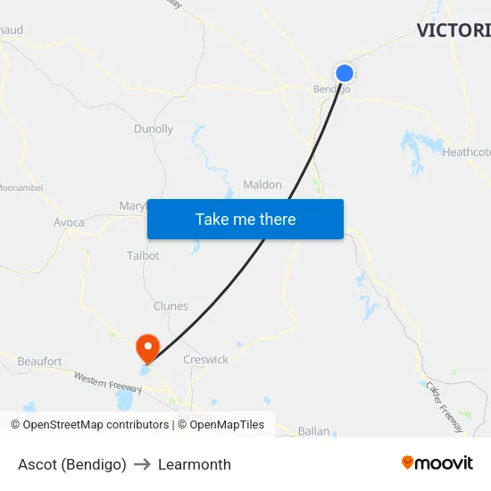 Ascot (Bendigo) to Learmonth map
