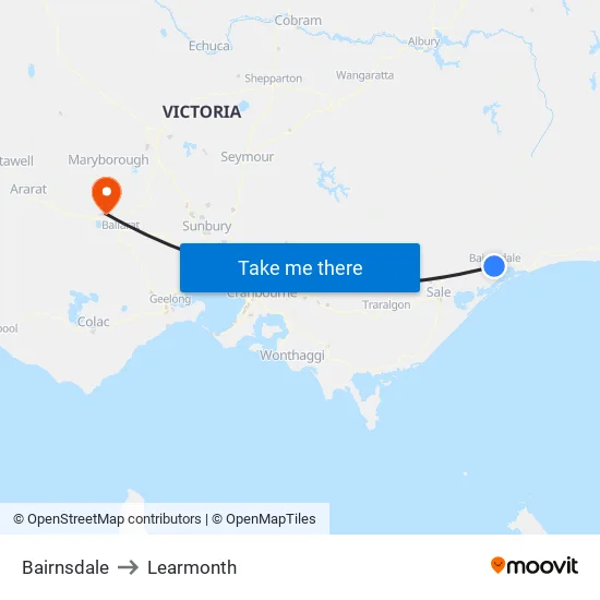 Bairnsdale to Learmonth map