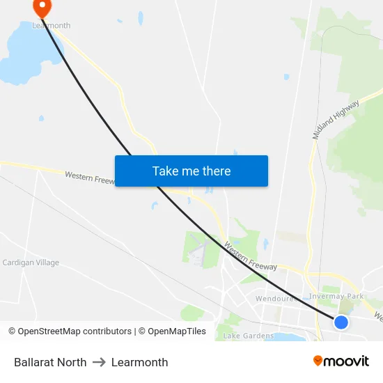 Ballarat North to Learmonth map