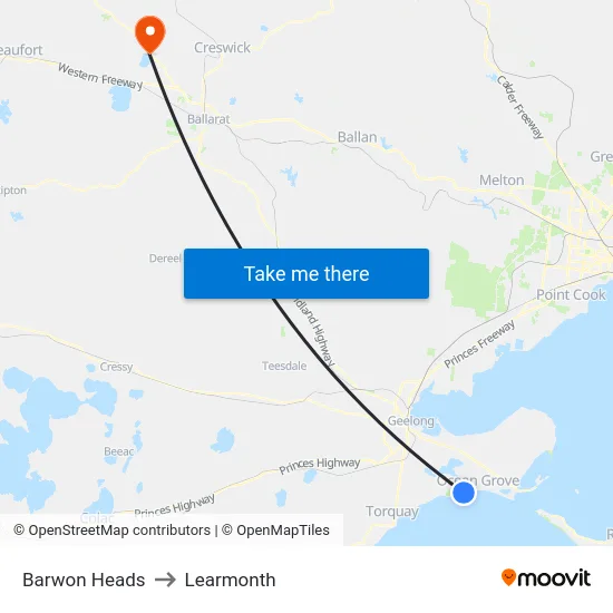 Barwon Heads to Learmonth map