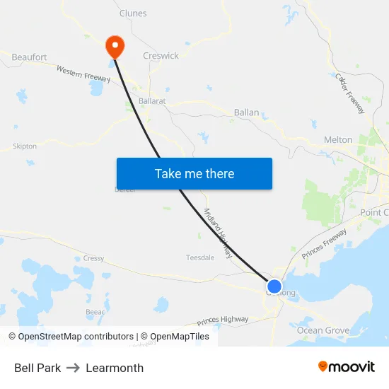 Bell Park to Learmonth map