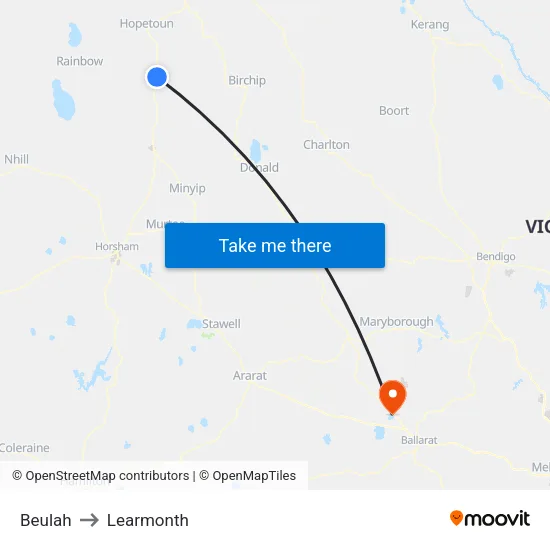 Beulah to Learmonth map