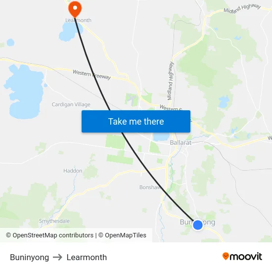 Buninyong to Learmonth map
