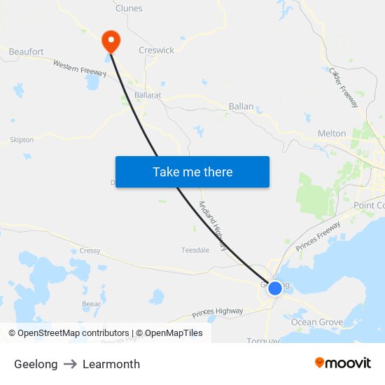 Geelong to Learmonth map