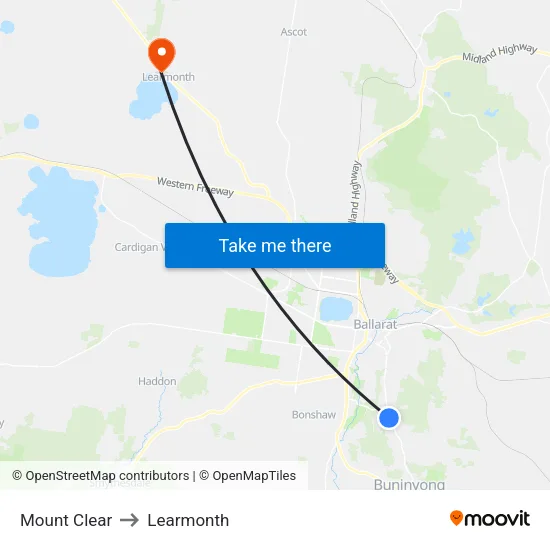 Mount Clear to Learmonth map