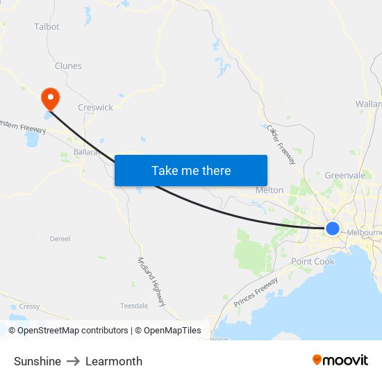 Sunshine to Learmonth map