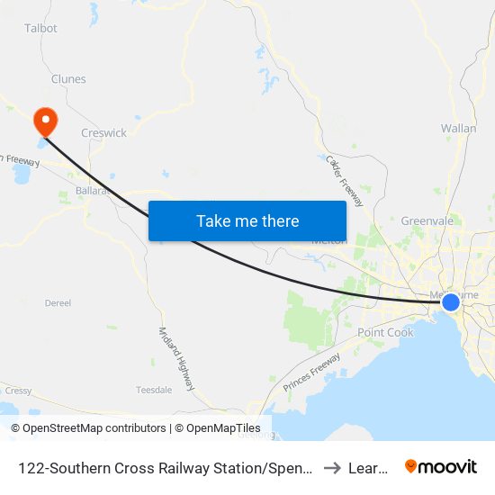 122-Southern Cross Railway Station/Spencer St (Melbourne City) to Learmonth map