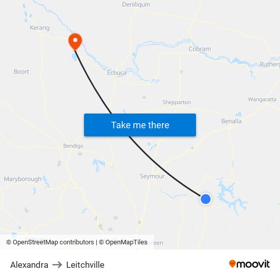 Alexandra to Leitchville map