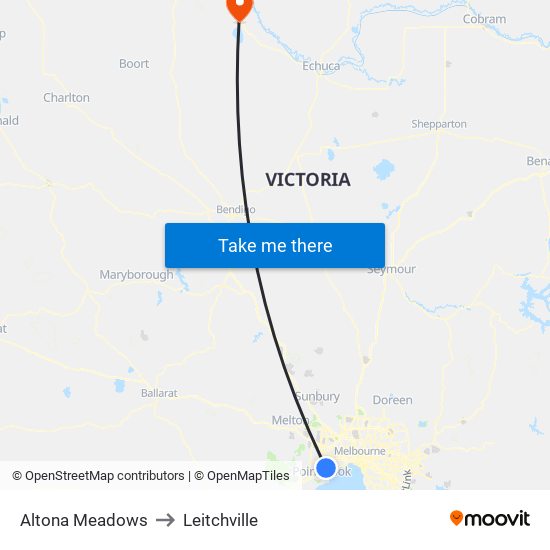 Altona Meadows to Leitchville map