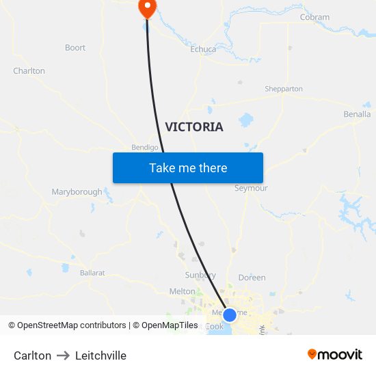 Carlton to Leitchville map