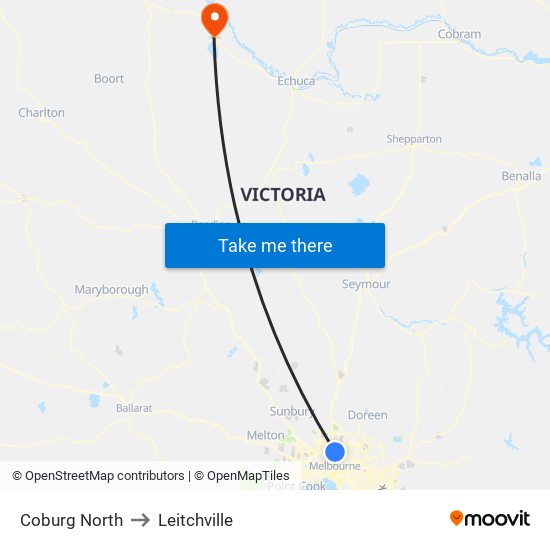 Coburg North to Leitchville map