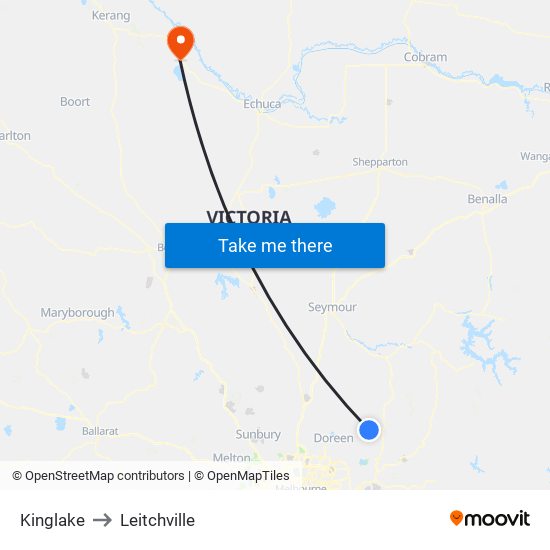 Kinglake to Leitchville map