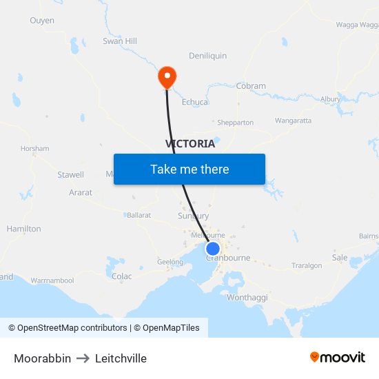 Moorabbin to Leitchville map