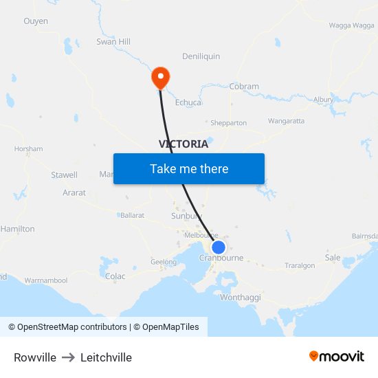 Rowville to Leitchville map