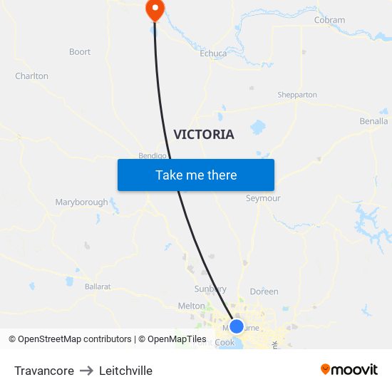 Travancore to Leitchville map