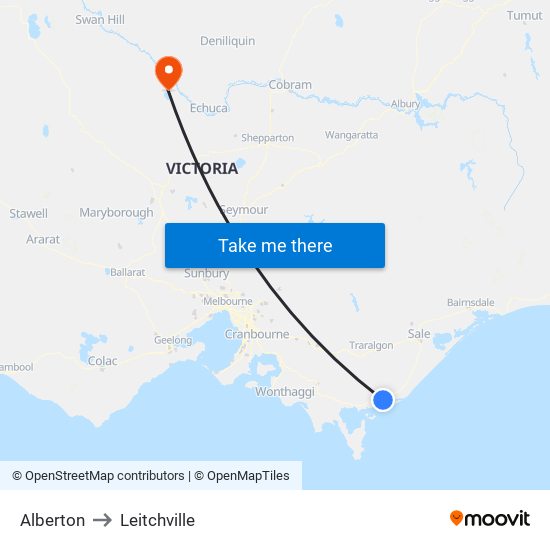 Alberton to Leitchville map