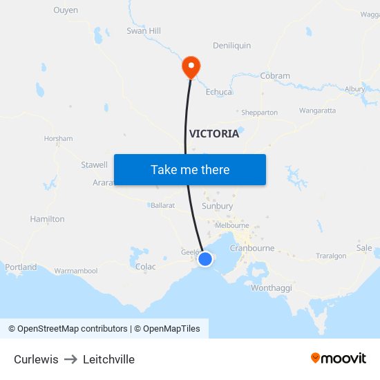 Curlewis to Leitchville map