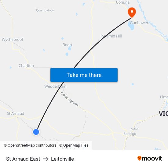 St Arnaud East to Leitchville map
