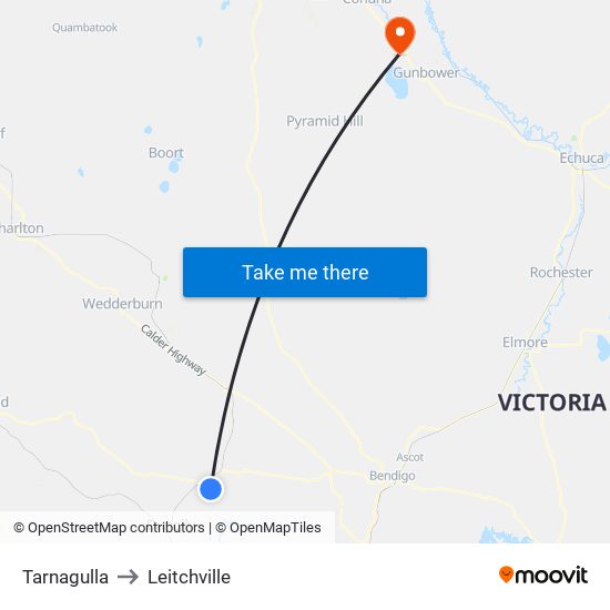 Tarnagulla to Leitchville map