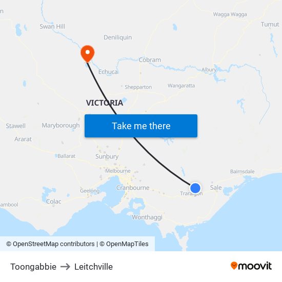 Toongabbie to Leitchville map