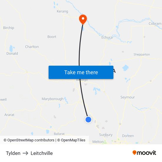 Tylden to Leitchville map