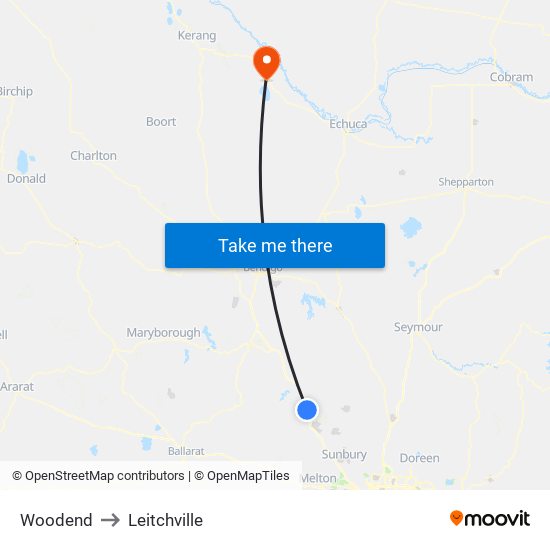 Woodend to Leitchville map