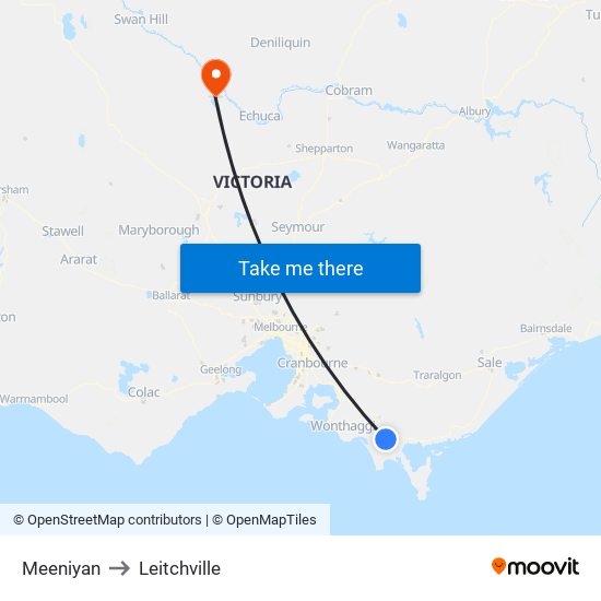 Meeniyan to Leitchville map
