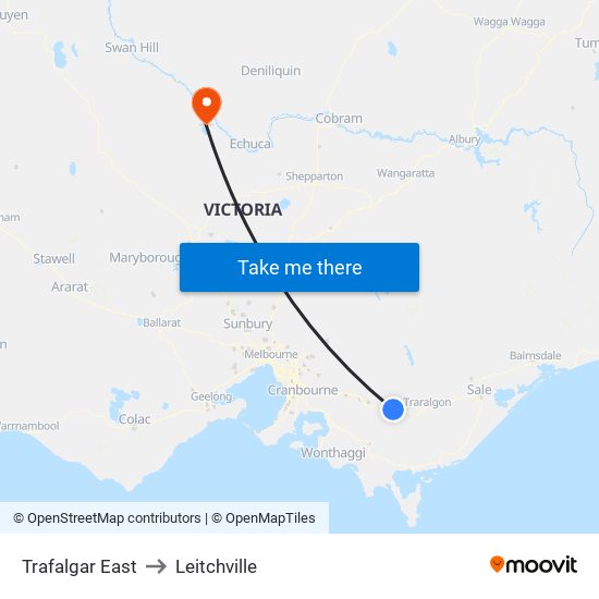 Trafalgar East to Leitchville map