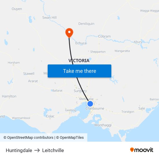 Huntingdale to Leitchville map