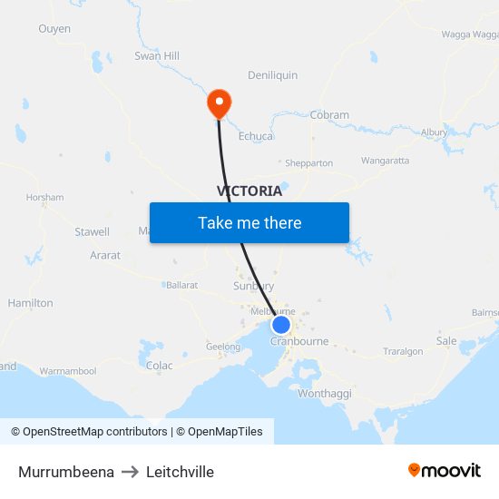 Murrumbeena to Leitchville map