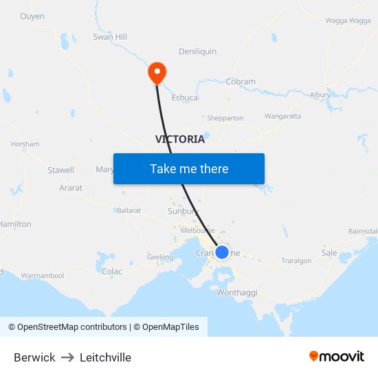 Berwick to Leitchville map