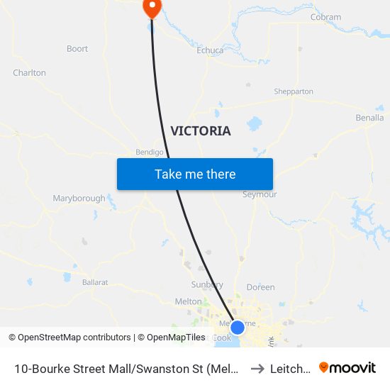 10-Bourke Street Mall/Swanston St (Melbourne City) to Leitchville map