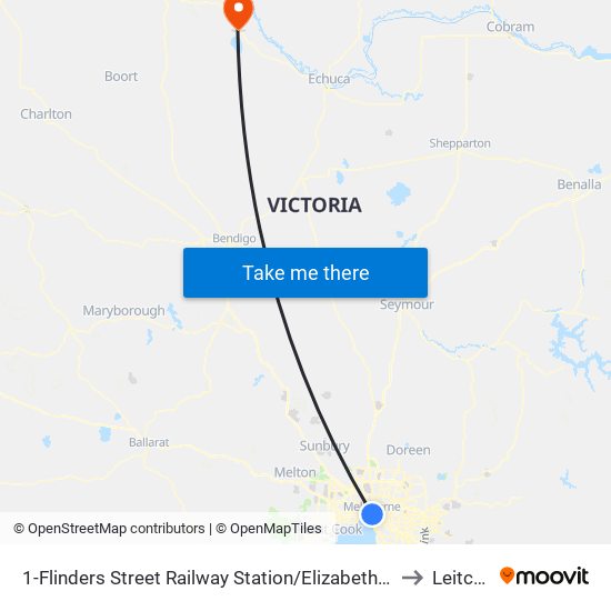 1-Flinders Street Railway Station/Elizabeth St (Melbourne City) to Leitchville map