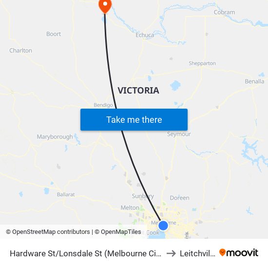 Hardware St/Lonsdale St (Melbourne City) to Leitchville map