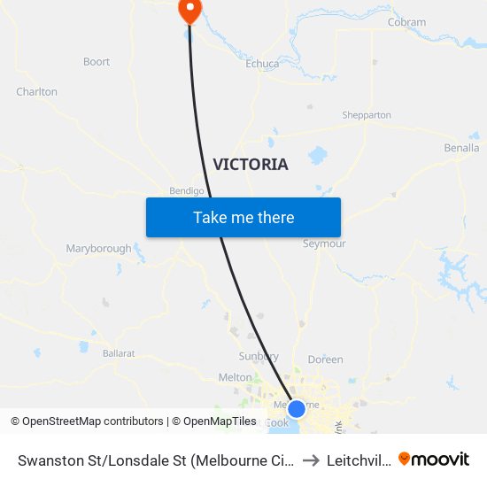 Swanston St/Lonsdale St (Melbourne City) to Leitchville map