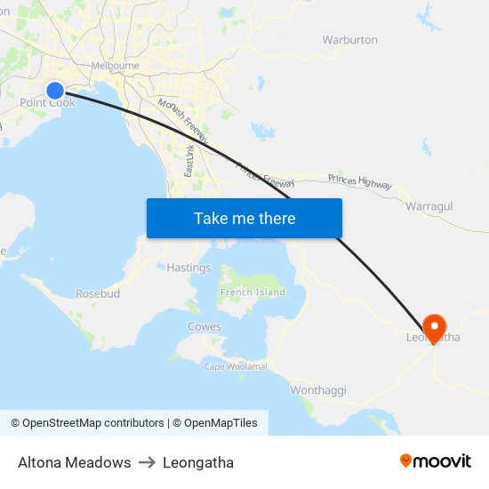 Altona Meadows to Leongatha map