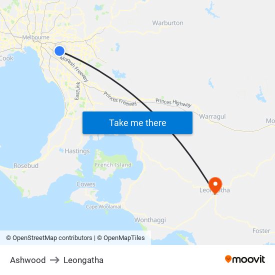 Ashwood to Leongatha map