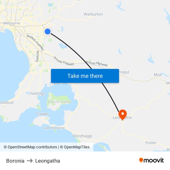 Boronia to Leongatha map