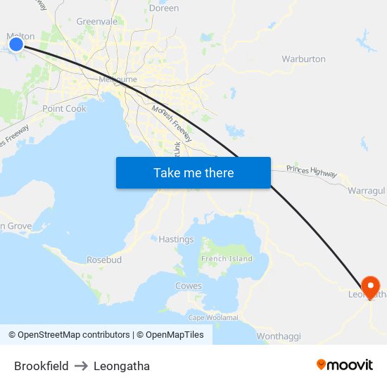 Brookfield to Leongatha map