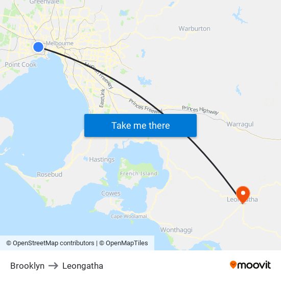 Brooklyn to Leongatha map