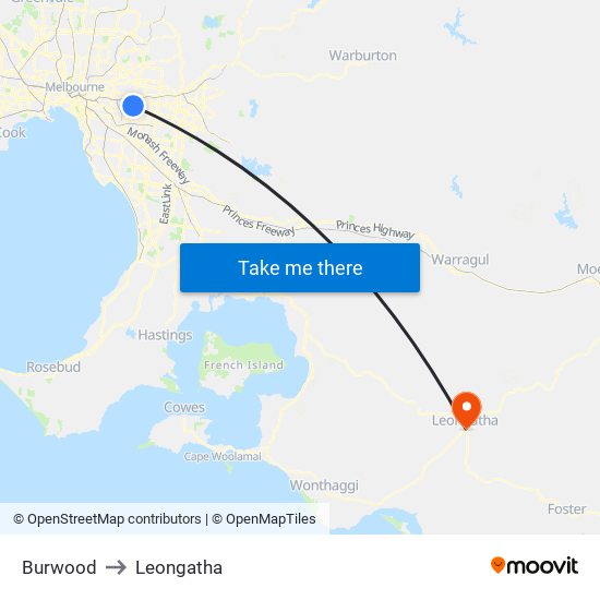 Burwood to Leongatha map