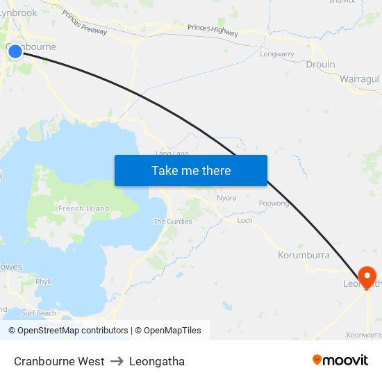 Cranbourne West to Leongatha map