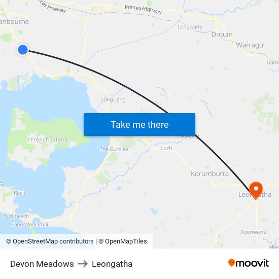 Devon Meadows to Leongatha map