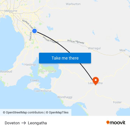 Doveton to Leongatha map