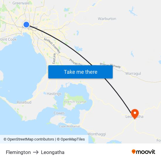 Flemington to Leongatha map